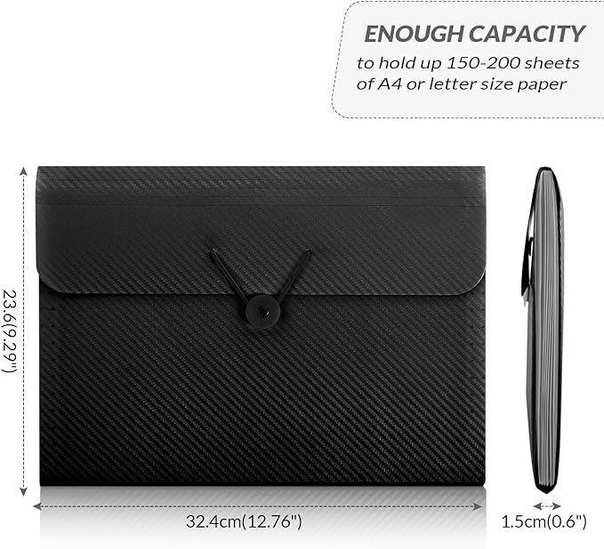 SKYDUE Expanding File Folder with 7 Pockets, Accordion File Organizer, Folders for Documents,Portable Receipt Paper Organizer,Letter Size Filing Folder School Office Supplies,Black