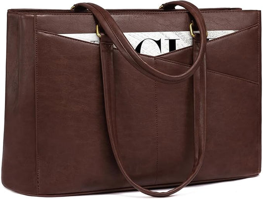 LOVEVOOK Laptop Bag for Women,15.6 Inch Laptop Tote Bag for Women,Vintage Leather Work Tote Bags Computer Teacher Bag,Waterproof Business Bag Office Briefcase