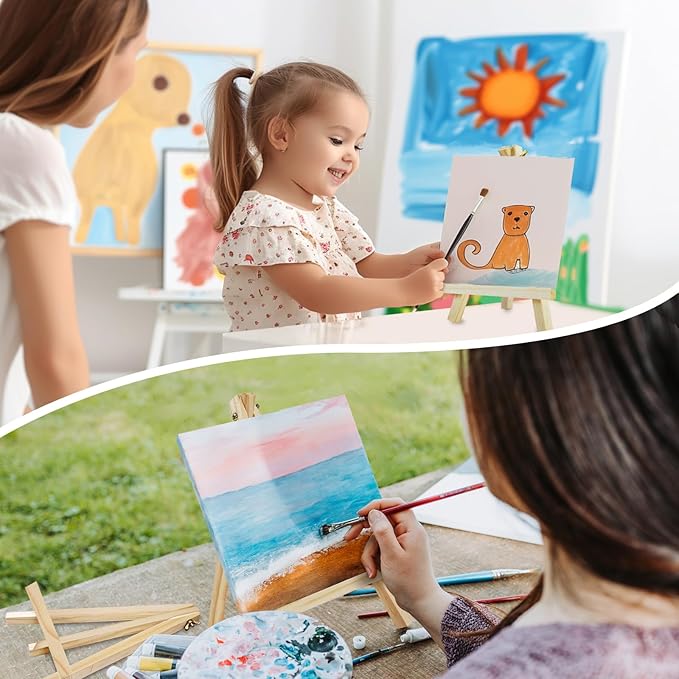 CONDA 12 Pack 9 Inch Wood Easels, Easel Stand for Painting Canvases, Art, and Crafts,Tripod,Painting Party Easel,Kids Student Tabletop Easels for Painting,Portable A-Frame Tripod Tabletop Easel Set
