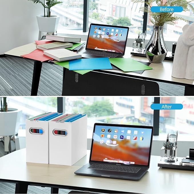 Oterri File Organizer, 4 Packs Small Storage Box, Cardboard File Folder Organizer, Collapsible File Box, Hanging File Organizer for Letter Size, Portable File Box with Handle, Only Box（White）