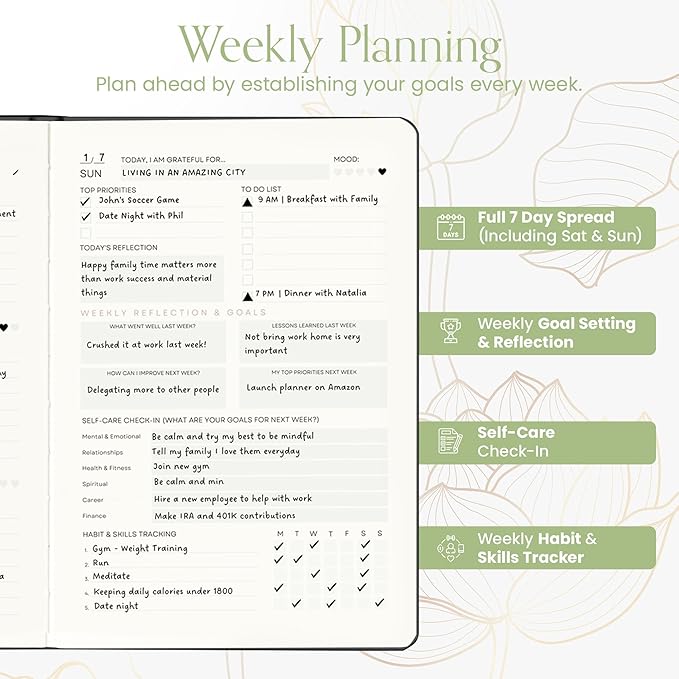 2025 Planner, Daily Journal & Gratitude Journal All-In-One with To Do List, Self Care Prompts & Habit Tracker - 7 x 10 - Morning