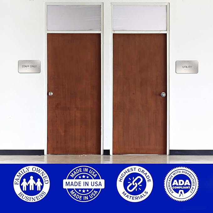 Utility Room Sign for Business - Office Signs, Aluminum Brushed Silver, Tamper-Proof, Heavy Duty Mounting Tape, Easy Install, Office Décor, ADA Compliant, Grade 2 Braille (7” W x 4” H) ADASigns.org