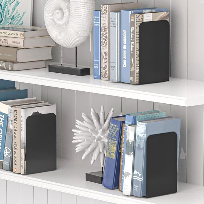 VFINE Bookend, Black Metal Book Ends, Book Ends for Shelves Heavy Duty Bookends, Bookend for Shelves, Book Ends for Heavy Books,Bookend Stopper, Black Bookends 3 Pairs