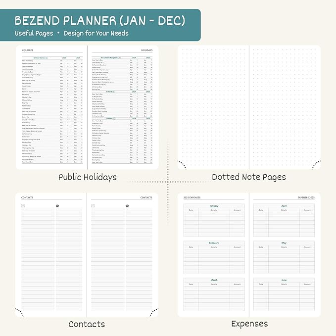 BEZEND Pocket Calendar 2025 for Purse 3.5" x 6", 2025 Pocket Planner Daily Weekly & Monthly with Pen Holder, Small Agenda 2025 with Vegan Leather Hard Cover - Lavender