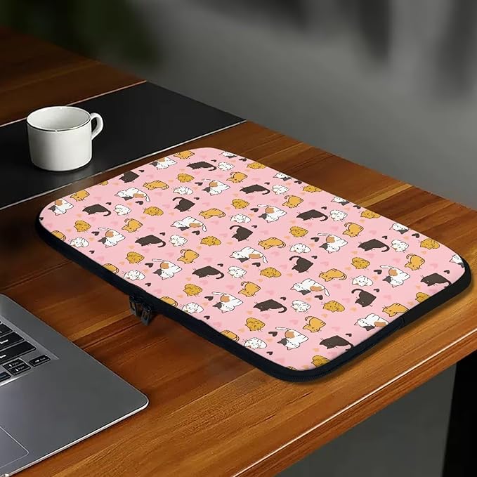 Cat Print Laptop Briefcases for Men Women, Heart Pattern Laptop Sleeve Case Water Resistant Neoprene Computer Carrying Cover 15 Inch Laptop Carrying Bag