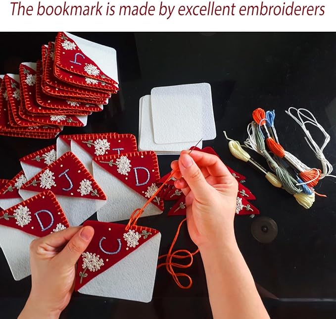 Personalized Hand Embroidered Corner Bookmark, Bookmarks for Women, Personalized Bookmark for Books, Cute Flower Book Mark, Hand Stitch Gift for Women for Book Lovers by HNQCPCVU (O, RED)