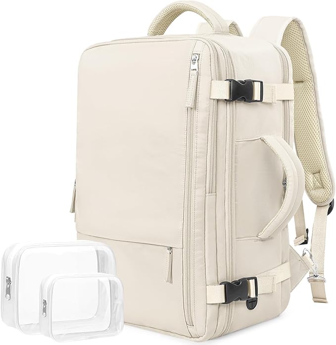 Travel Backpack for Men Women, Airline Approved Carry-on Backpack Luggage, Personal Item Backpack Bag, Large Gym Work Backpack, Beige