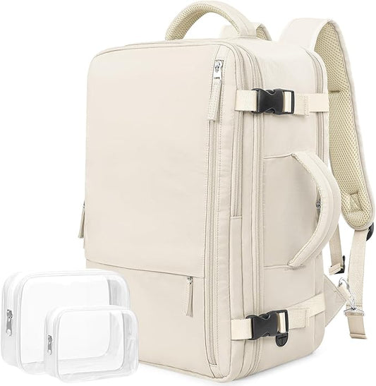 Travel Backpack for Men Women, Airline Approved Carry-on Backpack Luggage, Personal Item Backpack Bag, Large Gym Work Backpack, Beige