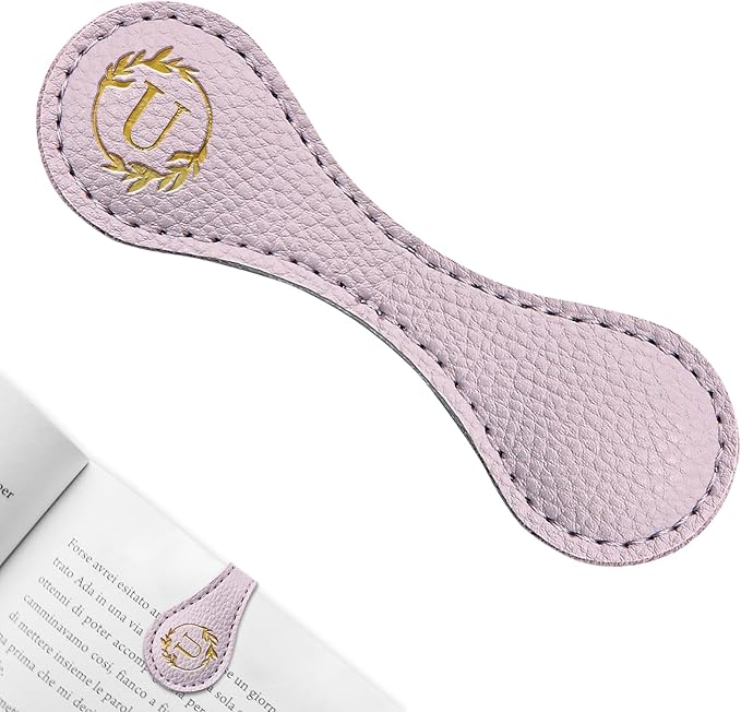 ABTOLS Magnetic Leather Initial Bookmarks, Vintage Initial ID Identification Book Marker Clip Gift Purple Capital Letter Book Markers for Book Lover Avid Readers (U)