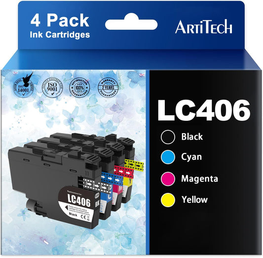 LC406 Ink Cartridges Compatible for Brother LC406 LC406XL Ink Cartridges Work for Brother MFC-J4335DW MFC-J4535DW MFC-J5855DW MFC-J6955DW MFC-J6555DW Ink (4 Pack)