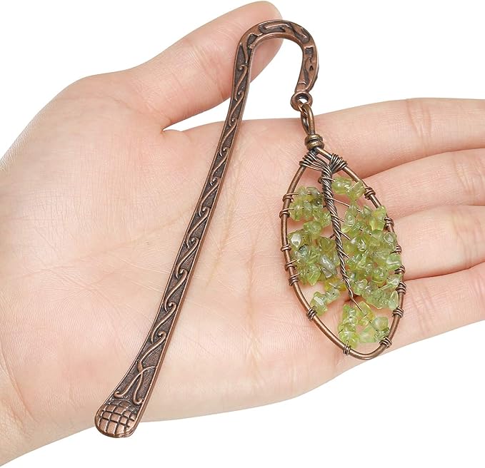 Jovivi 5pcs Antique Copper Metal Bookmark Beading Bookmarks with Handmade 7 Chakra Healing Crystals Tree of Life Tumbled Gemstones Assorted Beads