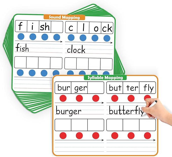 Aizweb 12 Pack Phonemic Awareness Dry Erase Board,9" x 12" Syllable Small Whiteboard,Speech Therapy Material Phonics Games,Science Reading Manipulative,Preschool Kindergarten Classroom Must Have