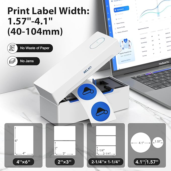 Nelko Bluetooth Thermal Label Printer, Wireless 4x6 Shipping Label Printer for Shipping Packages, Support Android, iPhone and Windows, Widely Used for Amazon, Ebay, Shopify (Sliver White)