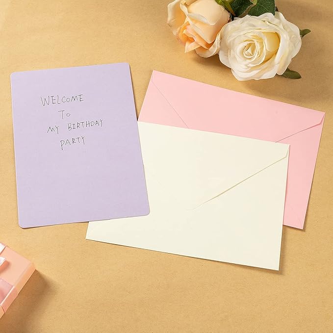 Wishop A7 Colorful Gummed Envelopes and Blank Cards 24 Pieces A7 Envelopes and 24 Pieces 5x7 Colorful Flat Cards for Weddings, Invitations, Birthday, Baby Shower (Multicolor)