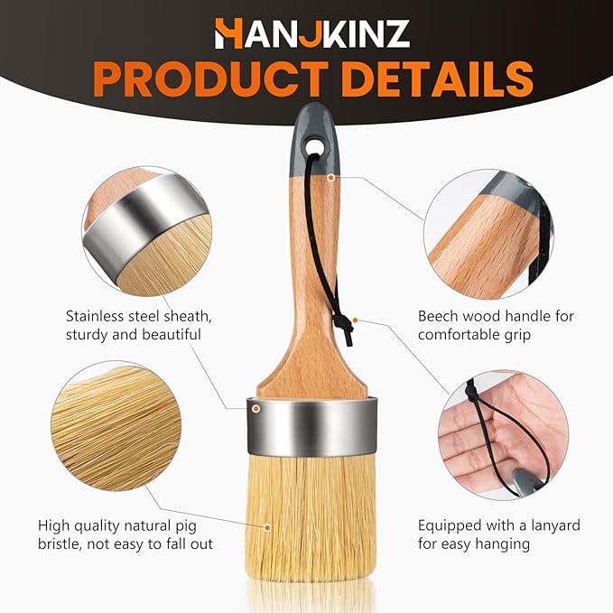 Chalk and Wax Paint Brush 4Pcs Set, Chalk Paint Brushes for Furniture, Painting or Waxing, Milk Paint, Natural Bristle Stencil Brushes for All Painting and Waxing