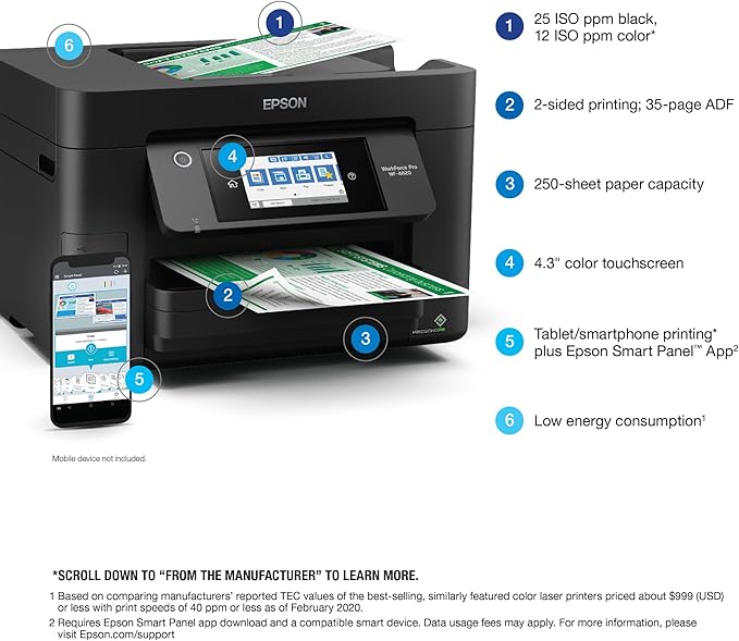 Epson® Workforce® Pro WF-4820 Wireless Color Inkjet All-In-One Printer, Black, Large