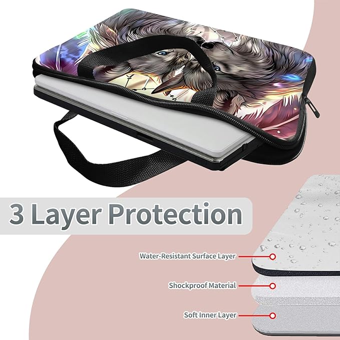Universal Laptop Sleeve Tablet Case 12 inch, Couple Wolf Slim Carrying Case Durable Handbag Travel Laptop Bag for Surface Pro 9 8 7/Laptop Go 2 3, MacBook Air 11/12