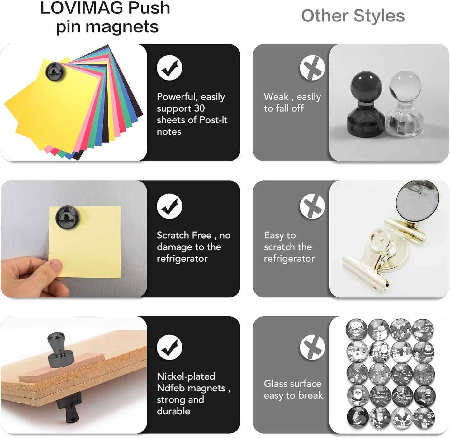 LOVIMAG Fridge Magnets for Office Accessories, 20 Pcs Black Refrigerator Magnets for Office Organization, Small and Strong Push Pin Magnets for Whiteboard, Office,Classroom,Kitchen,Locker etc
