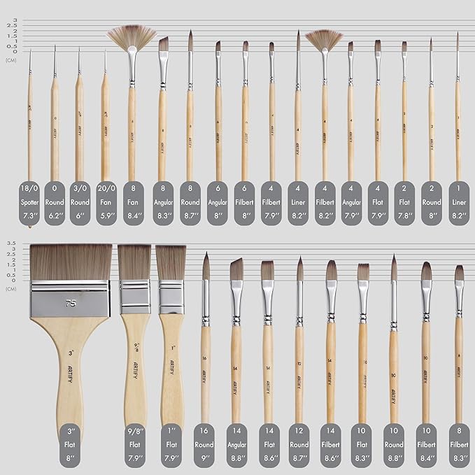 ARTIFY 30-Piece Expert Paint Brush Set, Upgraded Version, Complete Range of Sizes, Enhanced Synthetic Brushes with Canvas Roll and Palette Knife for Acrylic, Oil, Watercolor, and Gouache