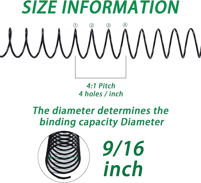 Rayson 14.3mm Spiral Wire Coil for Binding, 4:1 Pitch, 48-Loops, 9/16" Metal Coil Comb Binding 115 Sheets Capacity, Black Color & Pack of 100
