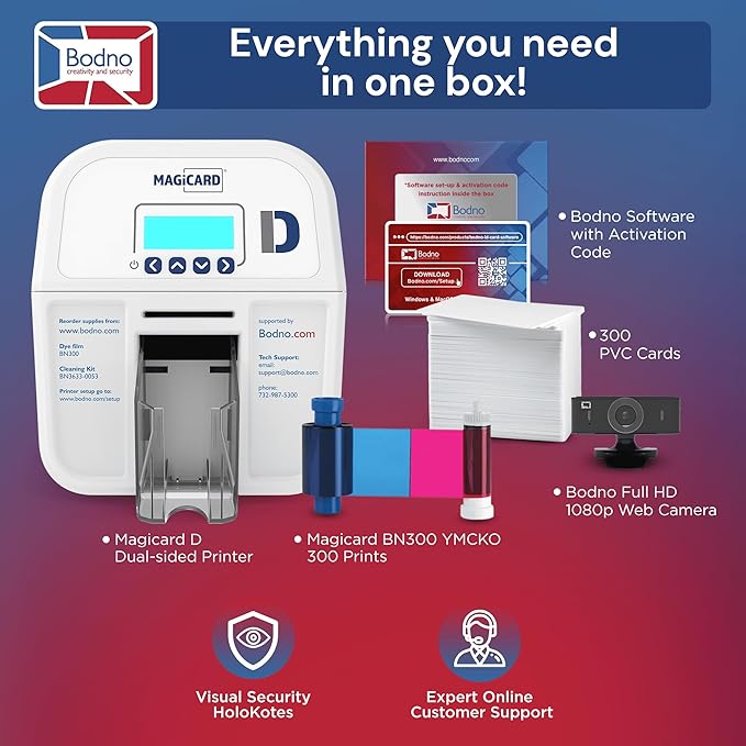 Bodno Magicard D Dual Sided ID Card Printer & Complete Supplies Package ID Software - Gold Edition