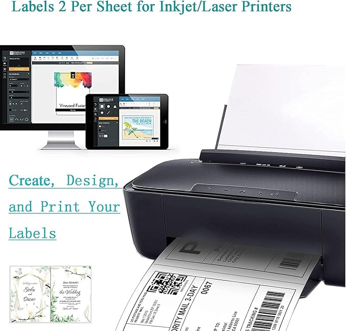 8.5 X 5.5 Shipping Label, Half Sheet Labels, Shipping Labels 2 Per Sheet, Laser & Inkjet Printer Printable, Blank White Mailing Postage Labels (4000 Sheets, 8000 Labels)