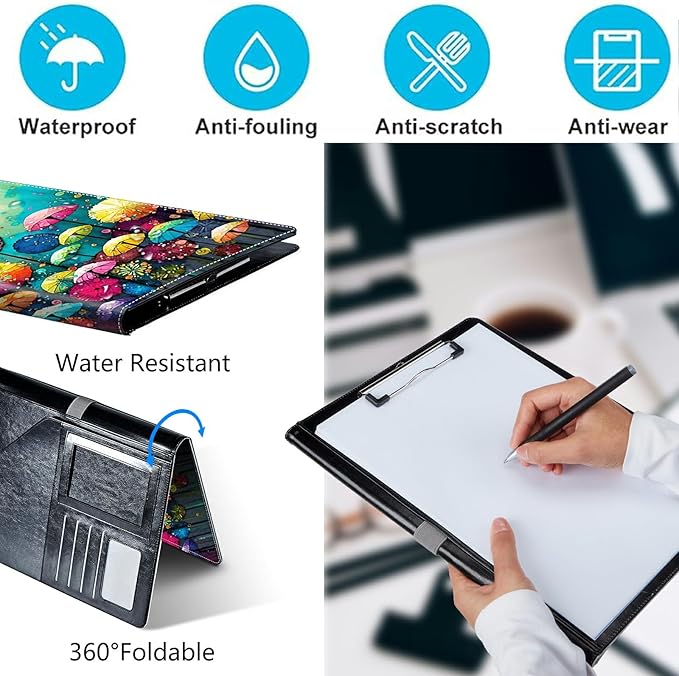 PU Leather Padfolio Folder Clipboard Portfolios Organizer Conference Document Organizer with Business Card Holder Storage Clipboard Writing Pad,Colored Mushroom
