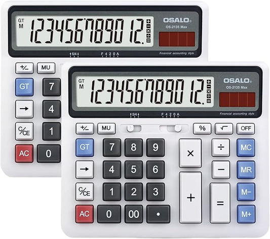 Desktop Calculator, Extra Large LCD Display Computer Button 12 Digits Accounting Calculator (OS-2135 Pro-2Pcs)