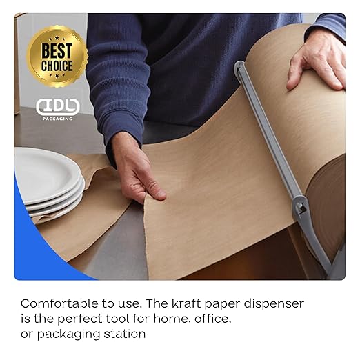 IDL Packaging 24" Kraft Paper Roll Dispenser & Cutter for Rolls up to 24" Wide and 9" in Diameter – Tabletop Reinforced Steel Paper Holder with a Cutter – for Kraft and Butcher Paper