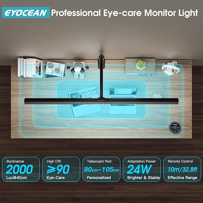 Desk Lamp, 31.5" LED Desk Lamp for Home Office,Gesture Sensing Control Desk Light, Dimmable & Color Temperature, Eye-Caring Office Lamp, Brightest Architect Lamp for Screen/Workbench