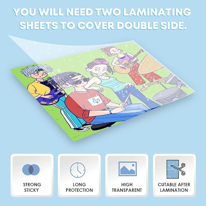 HTVRONT Self-Adhesive Laminating Sheets-20 Sheets 4 X 6 Inches Self Laminating Sheets, No Machine Needed Clear Laminating Sheets for Protecting and Preserving Documents, Photos, Menus,Stickers