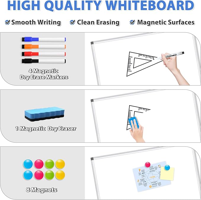 WALGLASS 3 Pack White Board, 36" x 24" Double-Sided Dry Erase White Board for Wall, Hanging Mounted Whiteboard, Horizontal or Vertical Silver Aluminium Frame for Home, School, Office, Kitchen