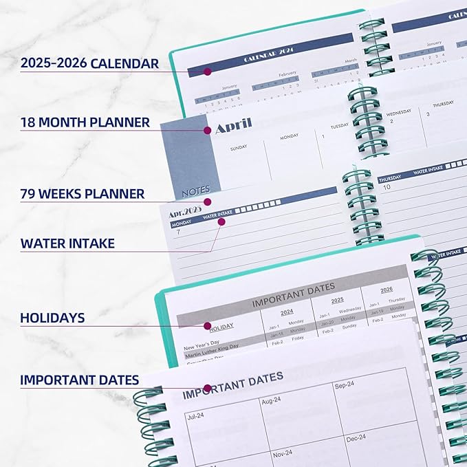 Cheneyboo 2025 Planner - January 2025- June 2026 Yearly Planner, Monthly Weekly Daily Planner 2025-2026, 18 Month Planner, 5.2"x7.5", Green