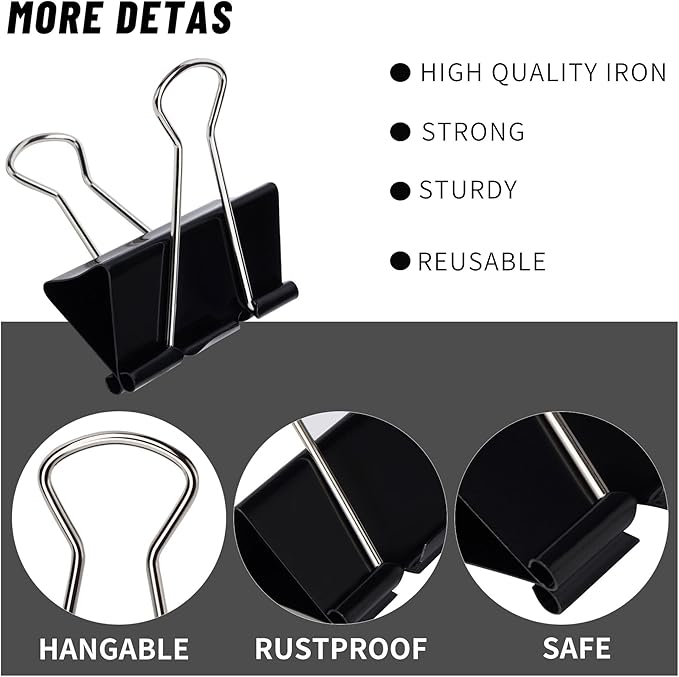 Binder Clips, Medium Binder Clips,24 Pcs 1.25 Inch,Black Metal Binder Clips and Paper Clips for Office, Home, School