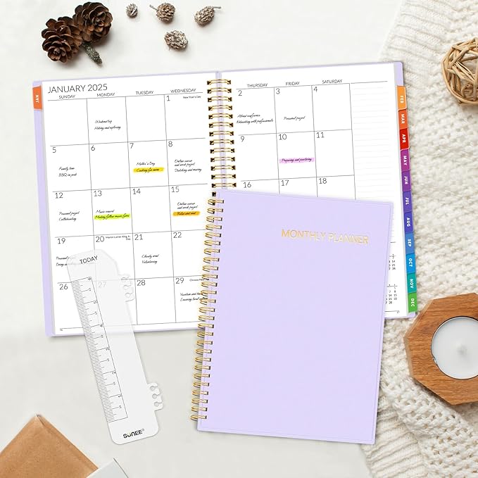 SUNEE 2025-2026 Monthly Planner - 24 Months (Jan 2025 - Dec 2026) Monthly Planner - 7"x10" Monthly Spreads & Yearly Planner, Purple