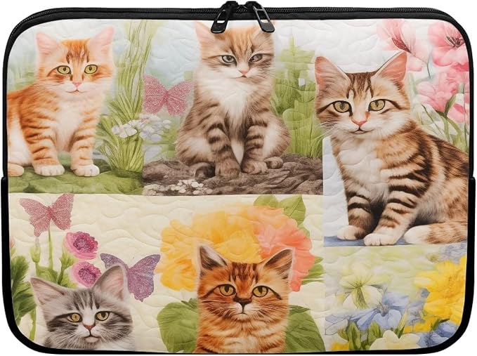 Cat Floral Printed Computer Case Bag for Girls Boys, Washable 15 Inch Laptop Bag Carrying Case Cute Laptop Briefcase Neoprene with Zipper, Compatible with Various Computers