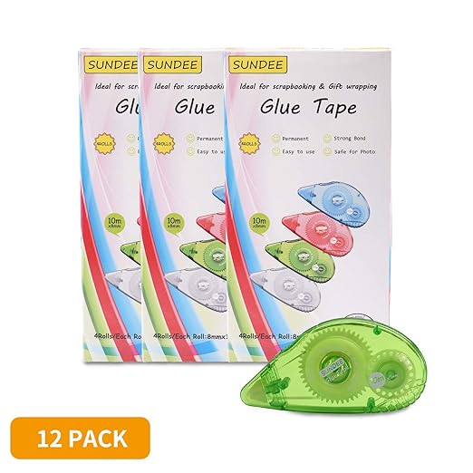 Glue Runner Permanent, Double Sided Adhesive Scrapbook Runner Tape Roller, 0.3-inch by 360-Inch, Permanent Adhesive Dots Roller Applicator, 12 Pack - Green