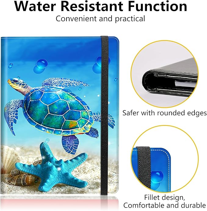 PU Leather Padfolio Clipboard Notepad with Pen Loop and Elastic Strap Interview/Resume Document Organizer for Business School Office,Blue Turtle