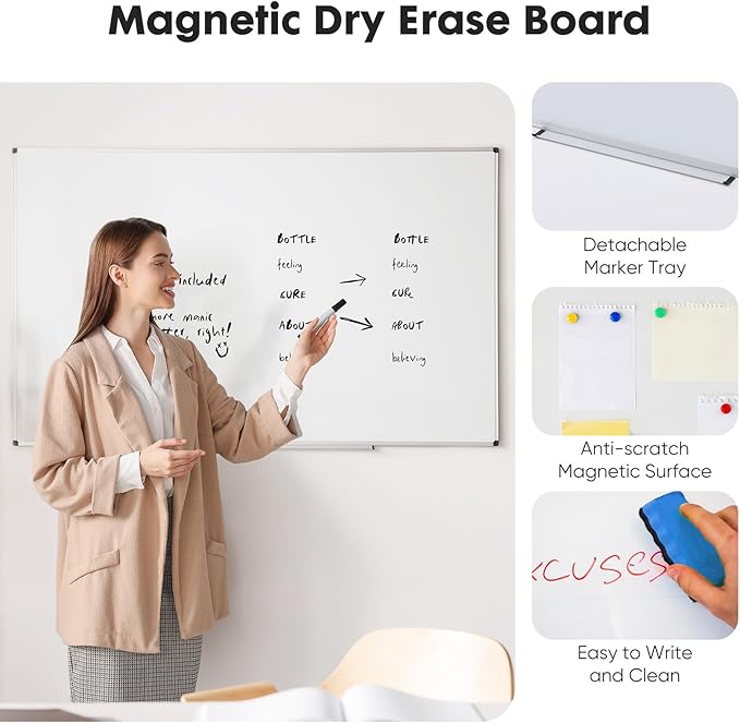 Sweetcrispy Magnetic Dry Erase Board, 36" x 24" Whiteboard for Home, School, Sliver Reinforced Aluminum Frame