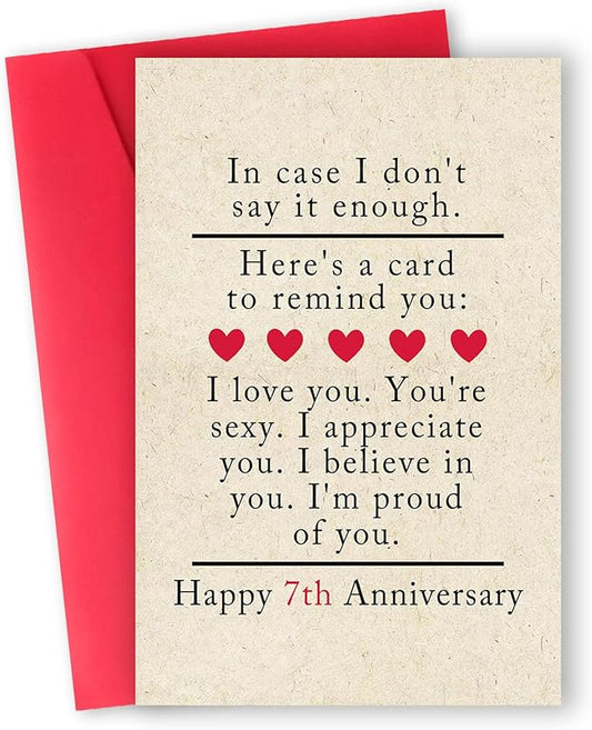 7th for Him & Her - Happy Anniversary Card for Couple