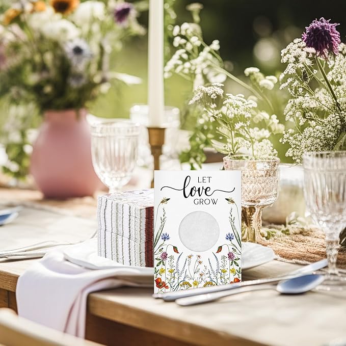 Fumete 100 Pcs Let Love Grow Seed Packets Wedding Favor for Guests Bulk Seed Envelope Kraft Bag with Window Flower Resealable Seed Storage Packets for Wedding Party Favors Bridal Shower No Seed