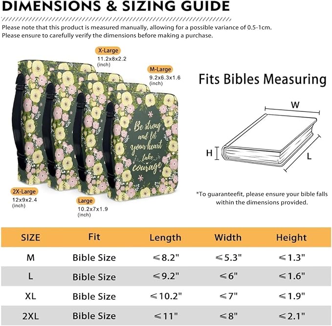 Lotusorchid Floral Bible Book Cover Case with Handle Pocket, Portable Bible Cover Case with Pen Storage, Sturdy PU Bible Tote Bag with Verse for Women Girls, Bible Accessories, Green,2XL