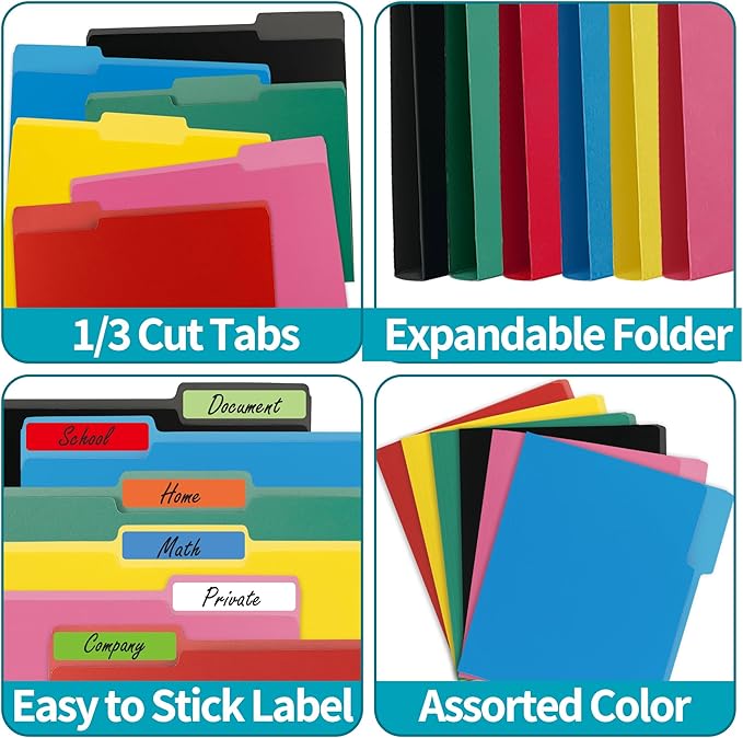 100 Packs File Folders,Green Folders,1/3-Cut Tabs,File Folders Letter Size,8.5x11 Inch File Folders for Office,School and Home,Organizer Documents