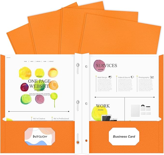 50 Pack Two Pocket Folders Business Card Holder Paper Folders with Prongs for School Office Filing Cabinet Resume Portfolio (Orange)