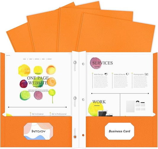 50 Pack Two Pocket Folders Business Card Holder Paper Folders with Prongs for School Office Filing Cabinet Resume Portfolio (Orange)