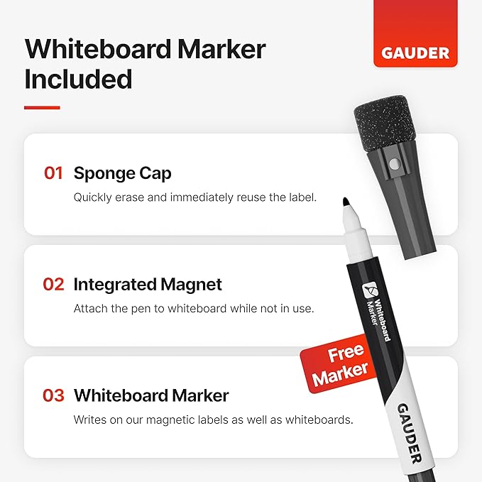 GAUDER Magnetic Dry Erase Labels | 90x Magnetic Labels (3 Inches x 1 Inch) | Dry Erase Magnets for Classroom, Whiteboard and Blackboard