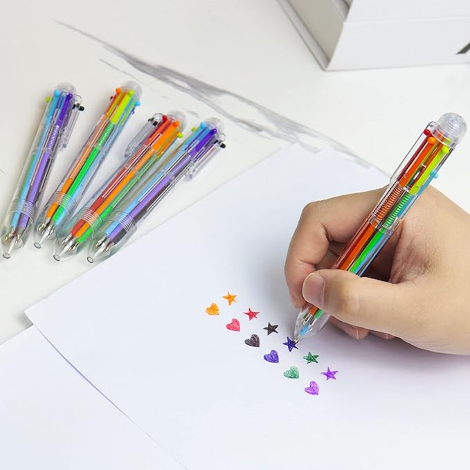 IHPUKIDI 12 Pack 0.5mm 6-in-1 Multicolor Ballpoint Pen, 6 Color Transparent Barrel Retractable Ballpoint Pens for Office School Supplies Students Gift