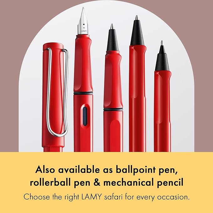 LAMY safari red - Fountain Pen with ergonomic grip & polished steel nib in size EF - ideal for any Writing & Calligraphy - including LAMY T 10 blue cartridge - Right-Handed
