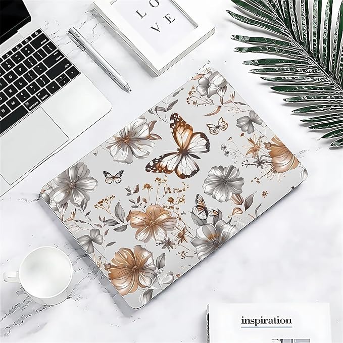 Compatible with 15.4 Inch MacBook Pro A1707/A1990, Gold Flowers Butterfly Hard Plastic Shell Cover Case