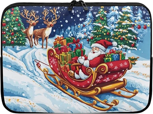 Santa Claus Lap Top Case for Women Girls 12 inch Laptop Sleeve Portable Computer Sleeve Bag Christmas Laptop Protector with Multiple Uses Women Teens Tablet Bag